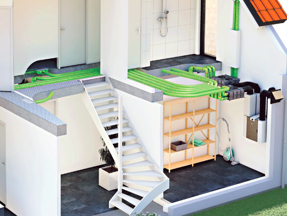 Ventilation system schematic for a house